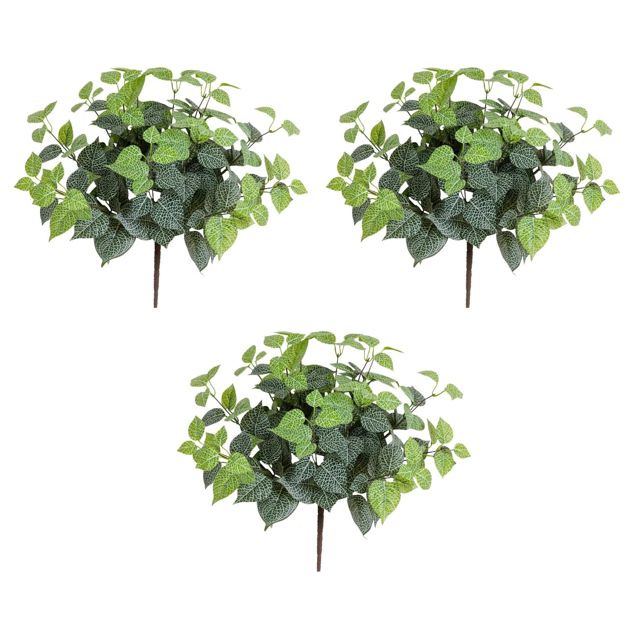 19" UV Resistant Artificial Fittonia Bush (Indoor/Outdoor) - Set of 3